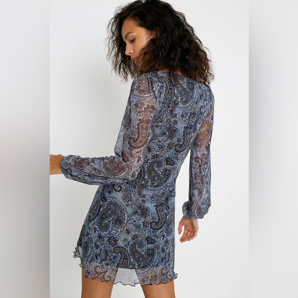 Urban Outfitters Renewal Paisley Mini y2k Dress Sz Md Babydoll Blue Floral Fairy - Picture 3 of 13